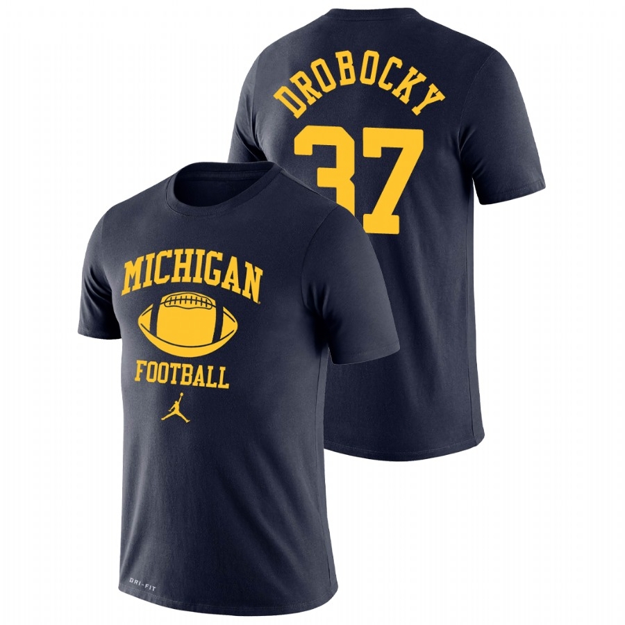 Michigan Wolverines Men's NCAA Dane Drobocky #37 Navy Retro Lockup Legend Performance College Football T-Shirt YDF8749UL